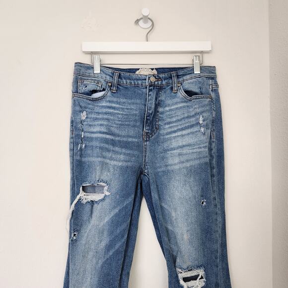 Altar'd State High Waisted Flare Jeans Distressed Ripped Blue Denim Wide Leg 29 - Picture 2 of 10